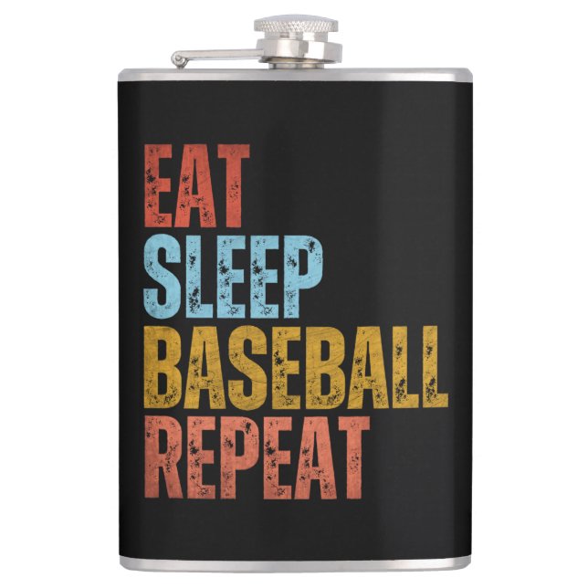 EAT SLEEP BASEBALL REPEAT HIP FLASK (Front)