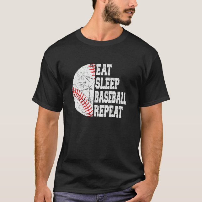 Eat Sleep Baseball Repeat  Retro Baseball Player T-Shirt (Front)