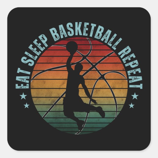 EAT SLEEP BASKETBALL REPEAT SQUARE STICKER (Front)