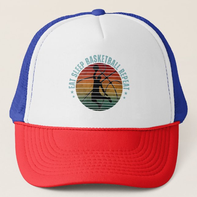 EAT SLEEP BASKETBALL REPEAT TRUCKER HAT (Front)
