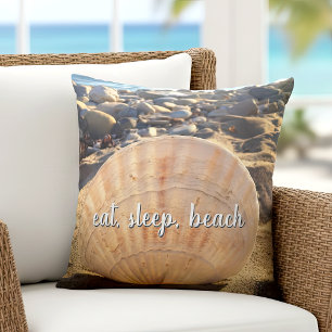 Eat Sleep Beach Seashell California Photo Script Cushion