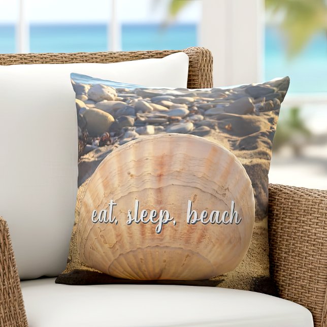 Eat Sleep Beach Seashell California Photo Script Cushion (Creator Uploaded)