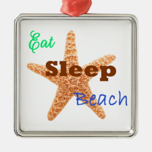 Eat Sleep Beach - Square/Red Ornament