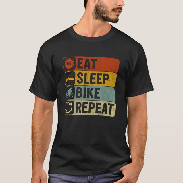 Eat Sleep Bike Repeat Retro 60s 70s  Bike T-Shirt (Front)