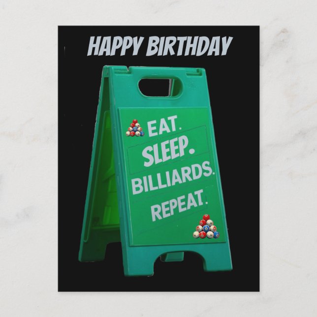 Eat sleep billiards repeat plastic sign green postcard (Front)