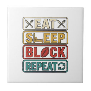 Eat Sleep Block Repeat Football Vintage Shirt Desi Tile