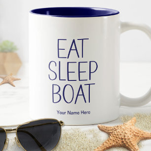 Eat Sleep Boat Funny Captain Fishing Humour Two-Tone Coffee Mug