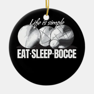 Eat Sleep Bocce Ball Set with Jack Bocci Game Ceramic Tree Decoration
