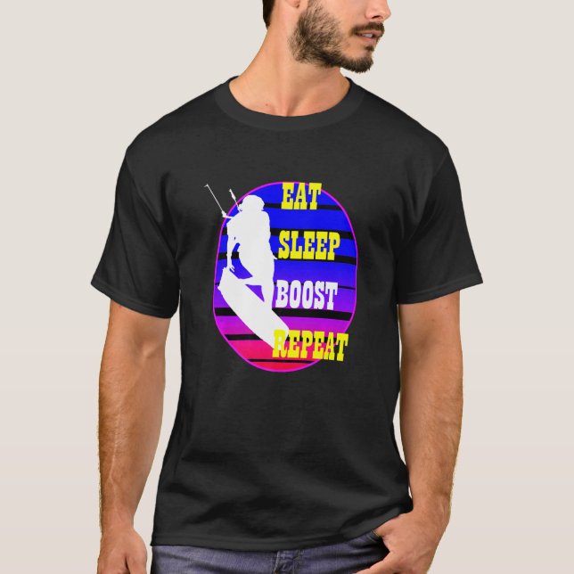 Eat Sleep Boost Repeat Kitesufer Purple Blue Retro T-Shirt (Front)