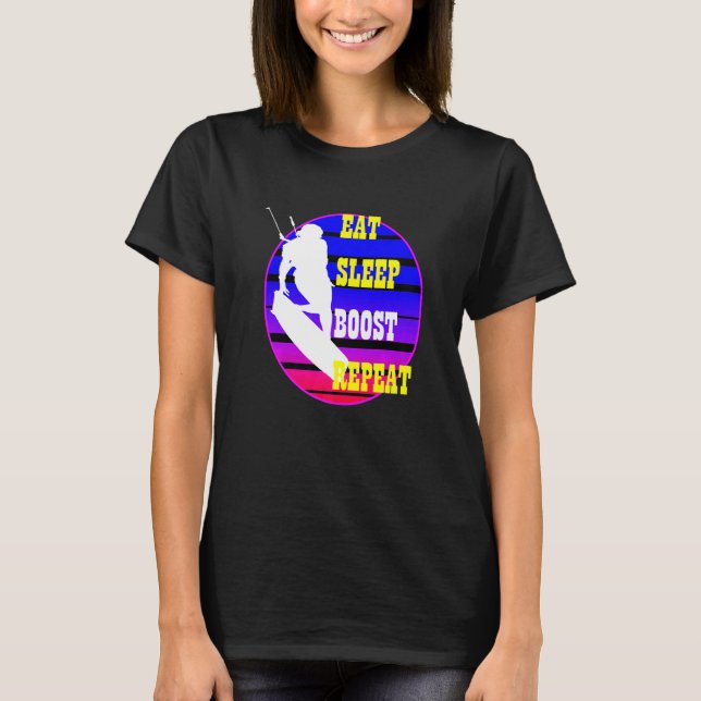 Eat Sleep Boost Repeat Kitesufer Purple Blue Retro T-Shirt (Front)