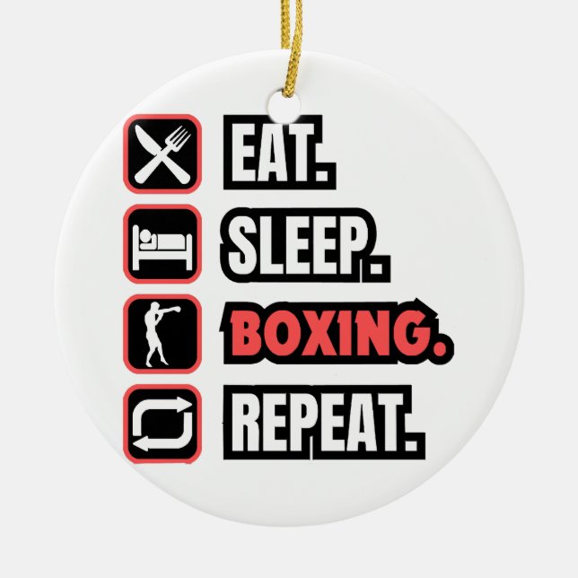 Eat Sleep Boxing Repeat Ceramic Tree Decoration (Front)