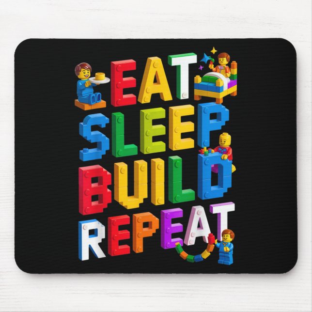 Eat Sleep Build Repeat Master Builder Building Bri Mouse Mat (Front)