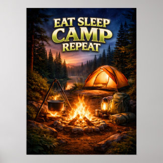 Eat Sleep Camp Flame Poster