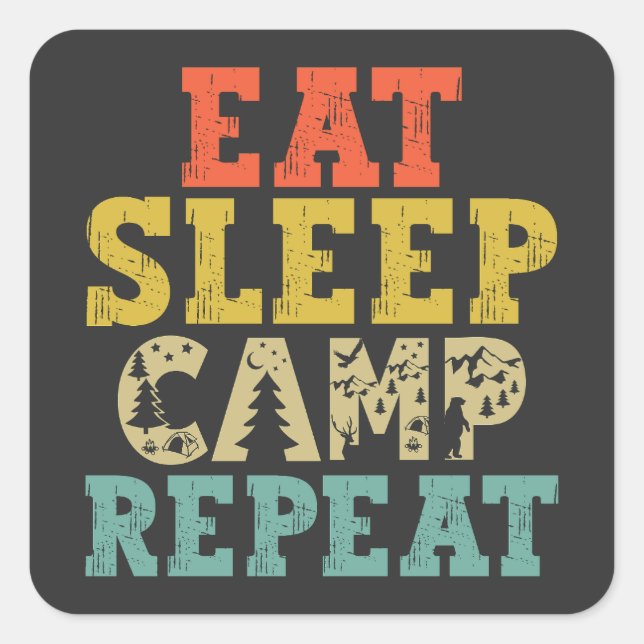 Eat Sleep Camp Repeat Camping Lover Square Sticker (Front)