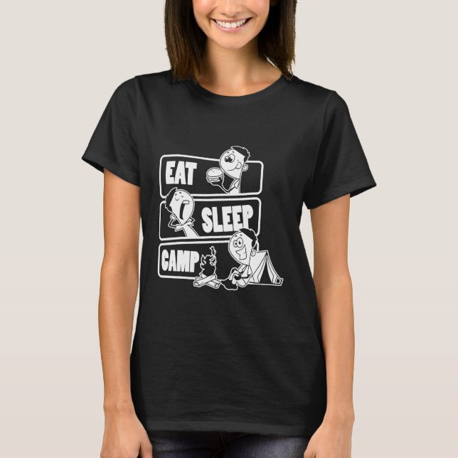 Eat Sleep Camp Repeat  Funny Camping Tent T-Shirt (Front)