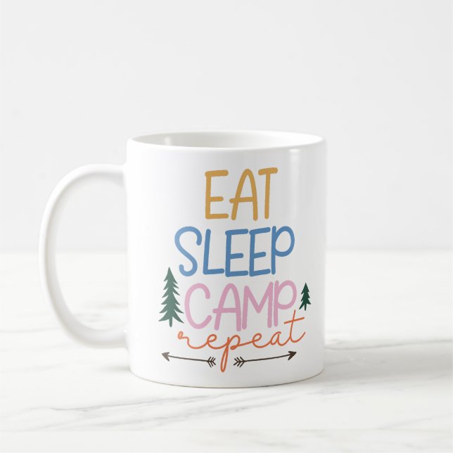 Eat Sleep Camp Repeat Funny Coffee Mug (Left)