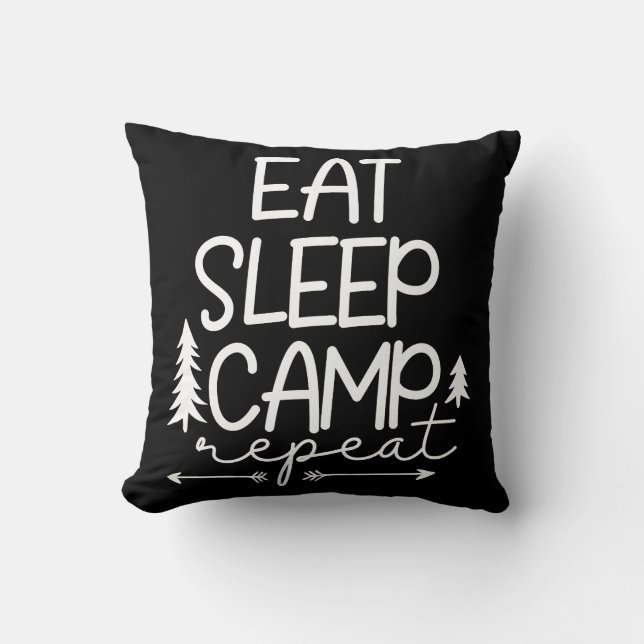 Eat Sleep Camp Repeat Funny Cushion (Front)