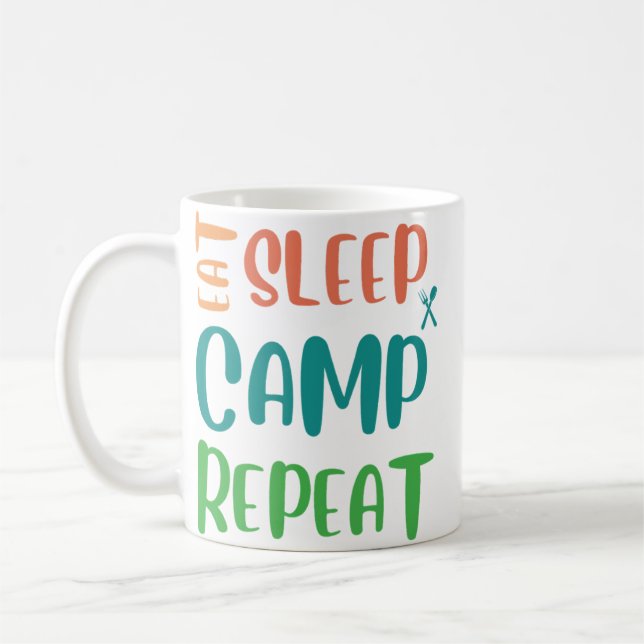 Eat Sleep Camp Repeat – The Ultimate Camping Life Coffee Mug (Left)