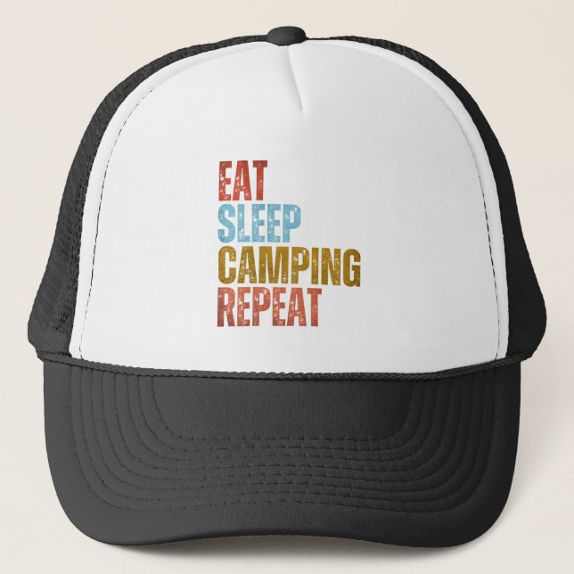 EAT SLEEP CAMPING REPEAT  TRUCKER HAT (Front)