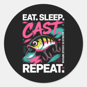 Eat Sleep Cast Repeat Fishing Lover Men Dad Christ Classic Round Sticker
