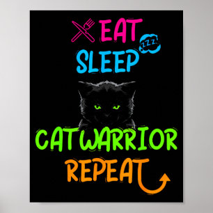 Eat sleep cat warrior repeat funny design poster