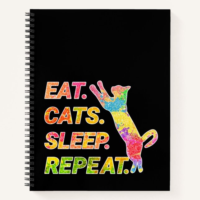 Eat, Sleep, Cats, Repeat – Colorful Cat Lover Notebook (Front)