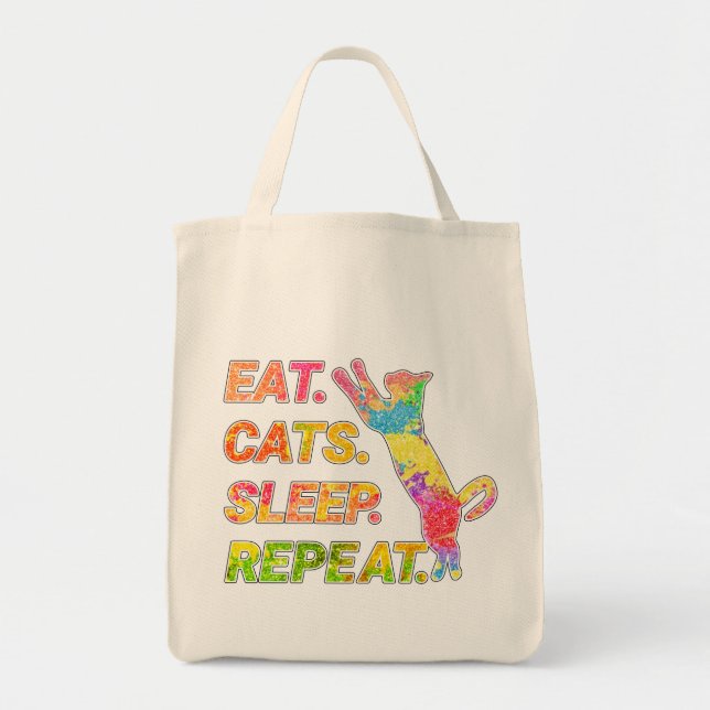 Eat, Sleep, Cats, Repeat – Colorful Cat Lover Tote Bag (Front)