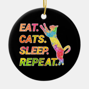 Eat, Sleep, Cats, Repeat – Colourful Cat Lover Ceramic Tree Decoration