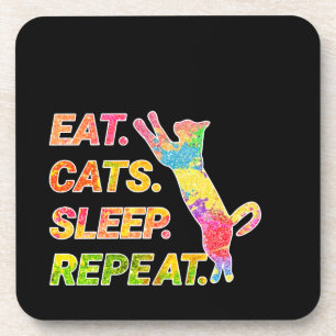 Eat, Sleep, Cats, Repeat – Colourful Cat Lover Coaster