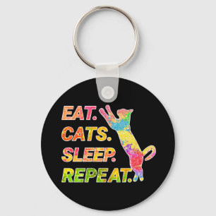 Eat, Sleep, Cats, Repeat – Colourful Cat Lover Key Ring