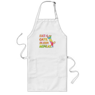 Eat, Sleep, Cats, Repeat – Colourful Cat Lover Long Apron