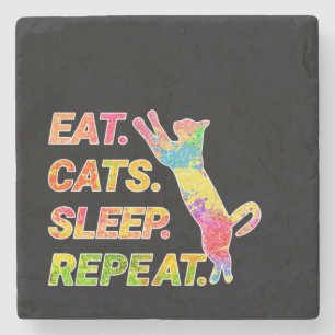 Eat, Sleep, Cats, Repeat – Colourful Cat Lover Stone Coaster