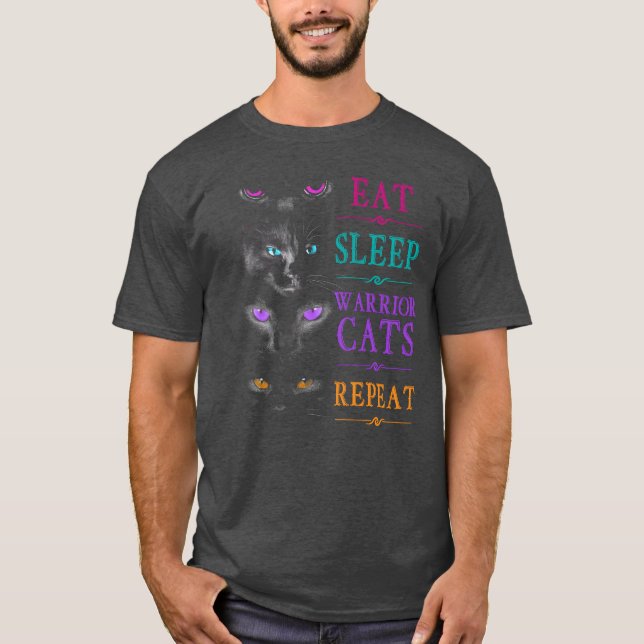 Eat Sleep Cats Repeat Funny Cat Warrior funny T-Shirt (Front)