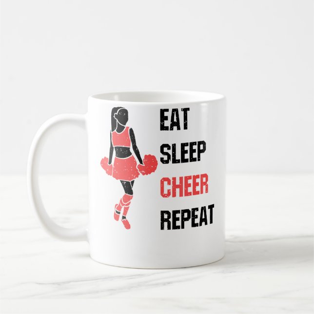 Eat Sleep Cheer Repeat Cheerleading Coach Coffee Mug (Left)