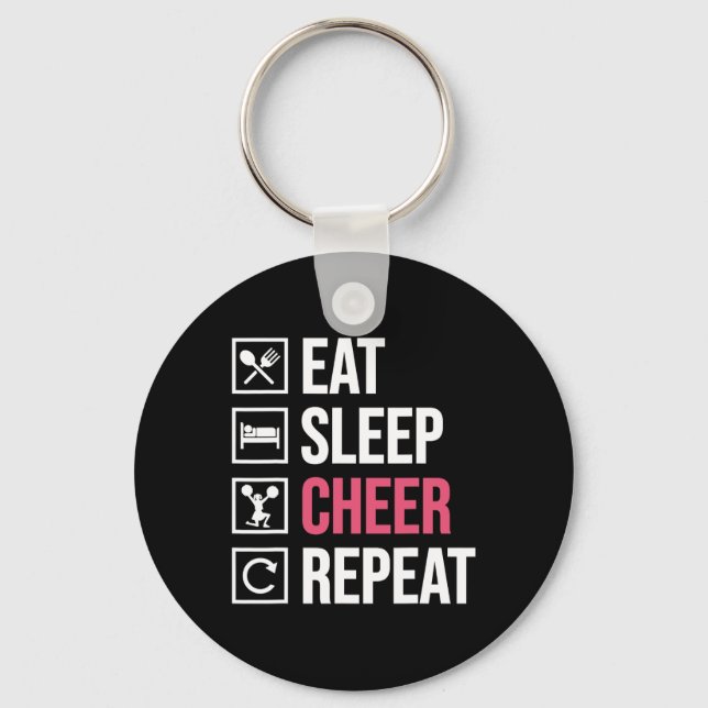 Eat Sleep Cheer Repeat Funny Cheerleading Cheerlea Key Ring (Front)