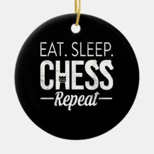 Eat Sleep Chess Repeat Player Board Kids Boy Game Ceramic Tree Decoration