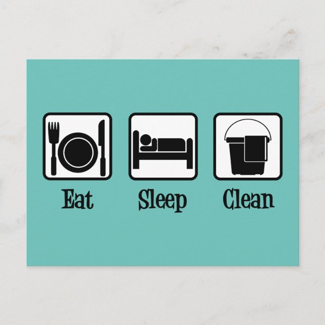 Eat Sleep Clean Cute Maid Service Teal Cleaning Postcard (Front)