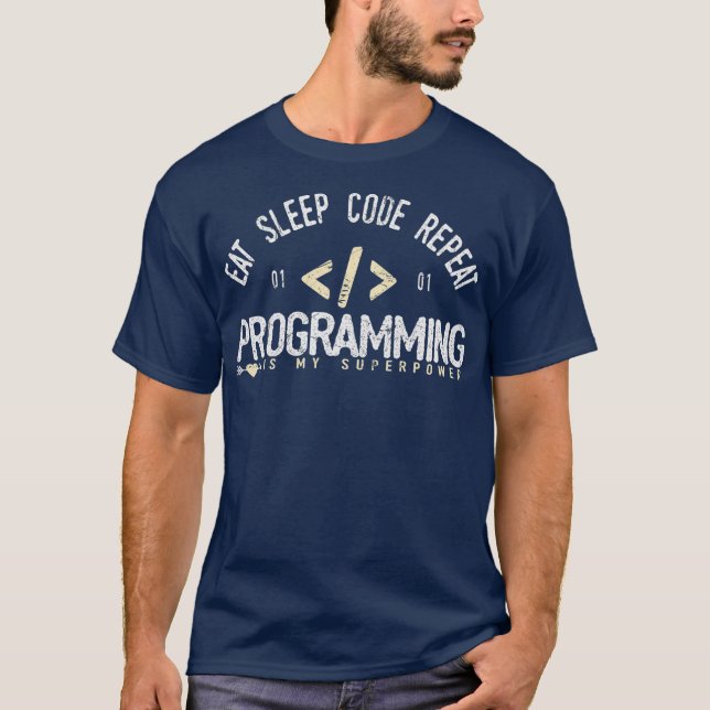 Eat Sleep Code Repeat Binary Coding Programmers T-Shirt (Front)