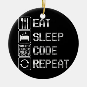 Eat Sleep Code Repeat Coder Developer Computer Ceramic Tree Decoration