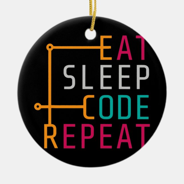 Eat Sleep Code Repeat Coder Developer Computer Ceramic Tree Decoration (Front)
