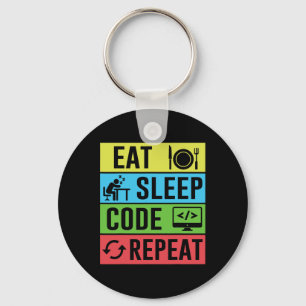 Eat Sleep Code Repeat Funny Programming Back To Sc Key Ring