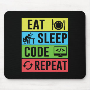 Eat Sleep Code Repeat Funny Programming Back To Sc Mouse Mat