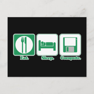 eat sleep computer (green) postcard