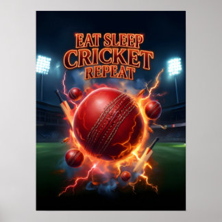 Eat Sleep Cricket Flame Poster