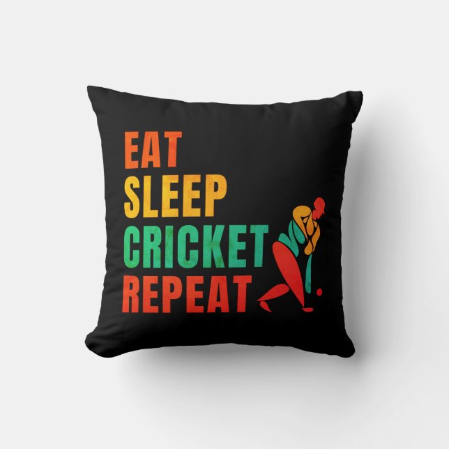EAT SLEEP CRICKET REPEAT- CRICKET LOVER DUVET COVE CUSHION (Front)