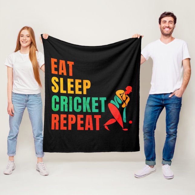 EAT SLEEP CRICKET REPEAT- CRICKET LOVER FLEECE BLANKET (In Situ)