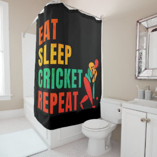EAT SLEEP CRICKET REPEAT- CRICKET LOVER SHOWER CURTAIN