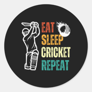 Eat Sleep Cricket Repeat Cricket Player Youth Men Classic Round Sticker