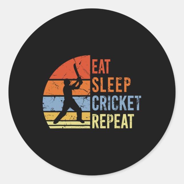 Eat Sleep Cricket Repeat - Funny Cricket Game Men  Classic Round Sticker (Front)