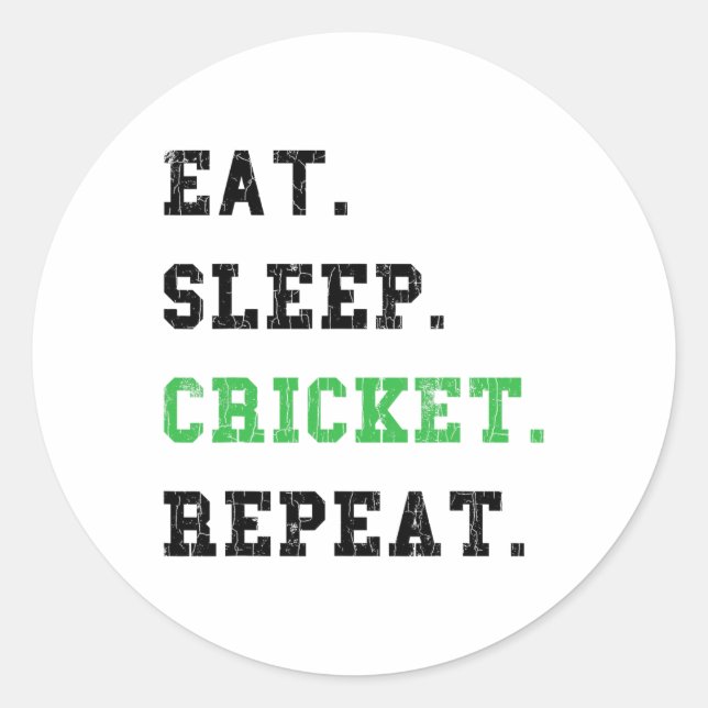 Eat Sleep Cricket Repeat Funny Graphic For Player  Classic Round Sticker (Front)